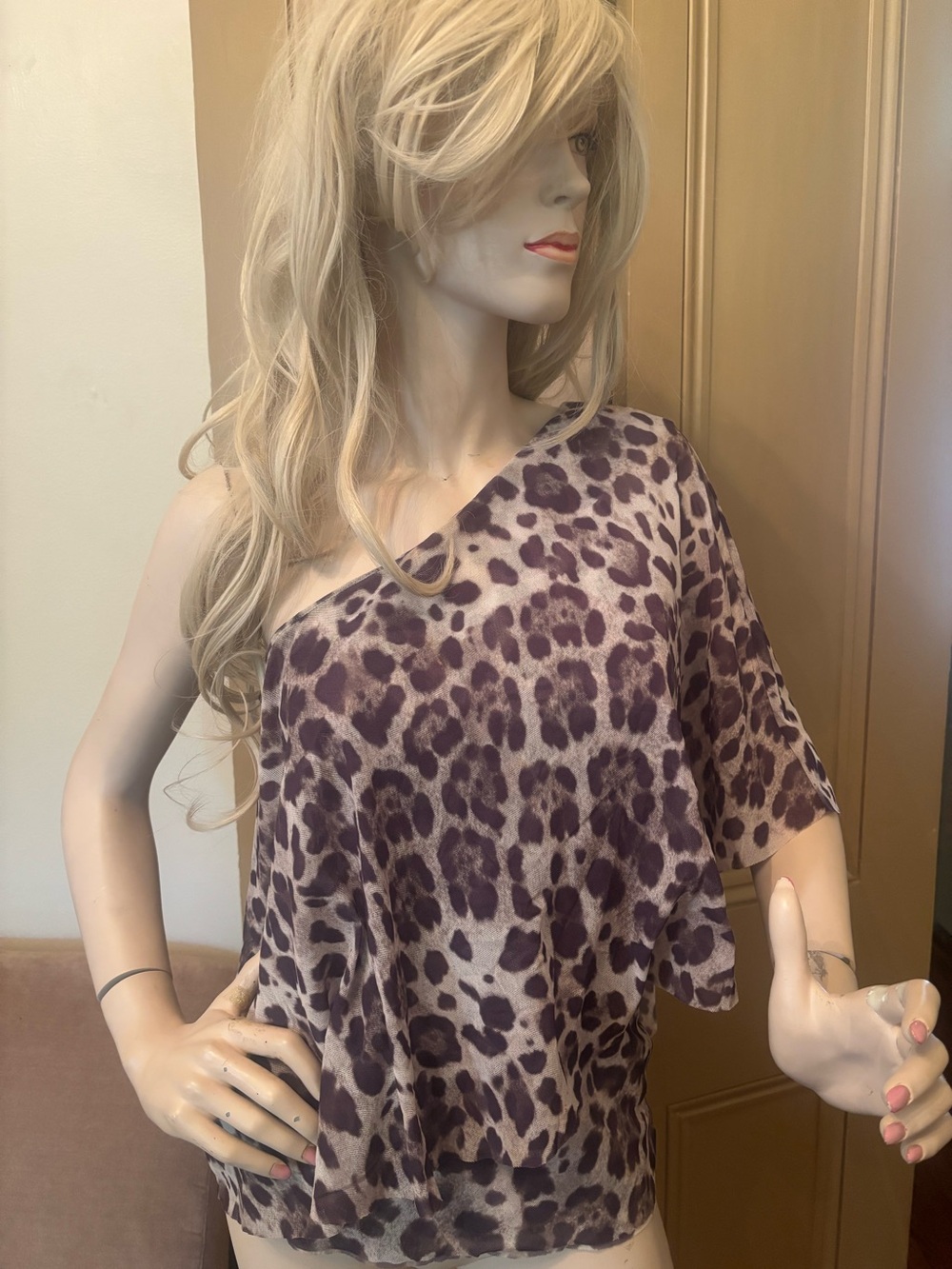 Cache Mauve Leopard One-Shoulder Tunic